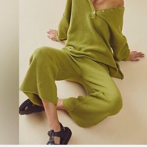 FREE PEOPLE BEACH HAILEE PANT OLIVE GREEN LARGE WIDE LEG